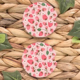 2PCS Boho Ceramic Watercolor Strawberry Car Coasters for Cup Holders, Farmhouse Fruit Car Accessories for Women Men, Cute Fun Car Decor