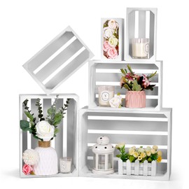 Set of 6 Decorative Wood Crates Nesting Crates Storage Container, 6 Size Farmhouse Decorative Wooden Storage Boxes, Rustic Wooden Crates for Storage, Display, Christmas Decorations