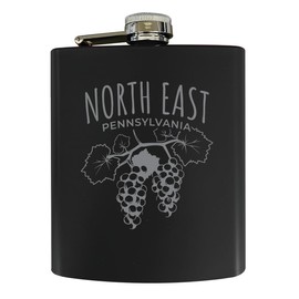 North East Pennsylvania Design Souvenir 7 oz Engraved Steel Flask Matte Finish Black 2-Pack