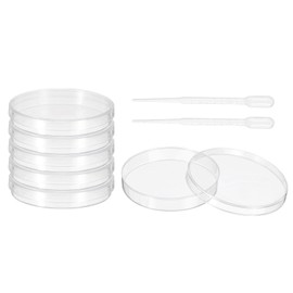 PATIKIL 100mm Plastic Petri Dishes with Lid and 2ml Plastic Pipettes, 6 Pcs Petri Plates Tissue Culture Plate for Lab Science Experiment, Clear