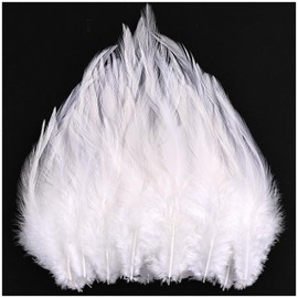 120pcs 5-7" White Feathers for Crafts，Saddle Hackle Feather，Rooster Feathers Bulk for Wedding Home Party, Dream Catcher Supplies and DIY Crafts(White)