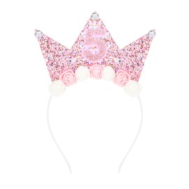 Casoty 5th Birthday Crown, 5th Birthday Decorations, 5th Birthday Tiara, Princess Birthday Party Decorations, Flower Hair Band for Party