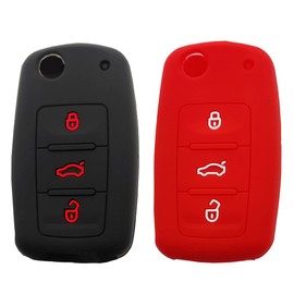 Silicone Keyless Remote Protector Key Fob Cover Case fit for VW Volkswagen Jetta Passt Keyless Entry Remote Key Fob (Black+Red)