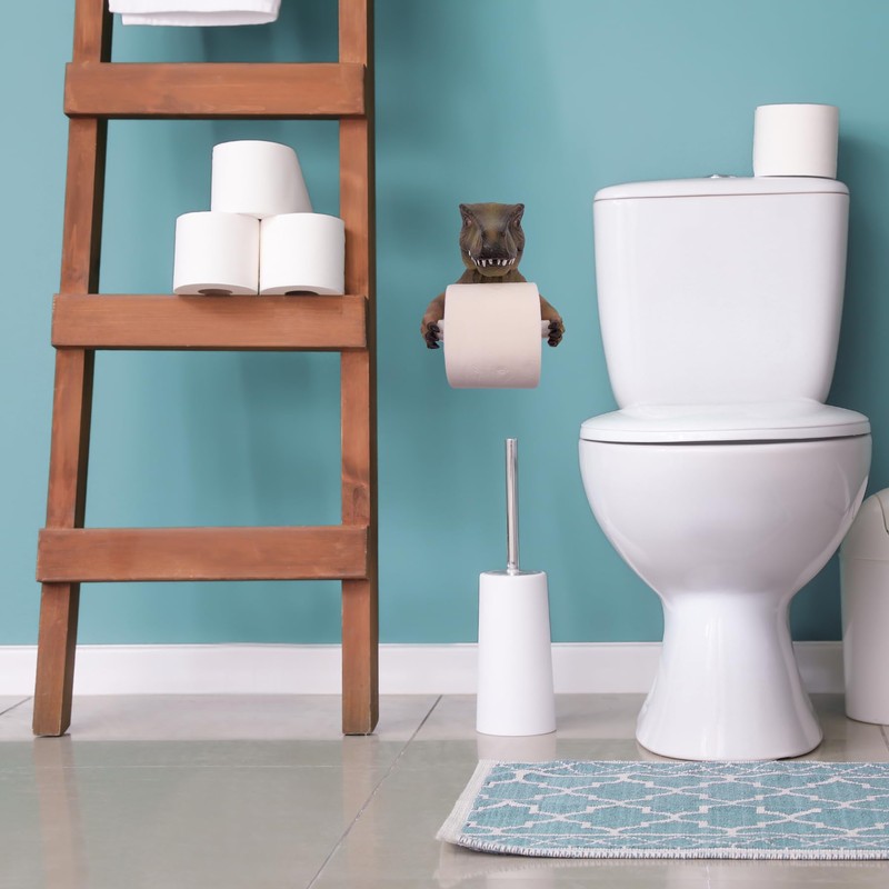 Whimsical T-Rex Toilet Paper Holder - 7" Wall Mounted Bathroom
