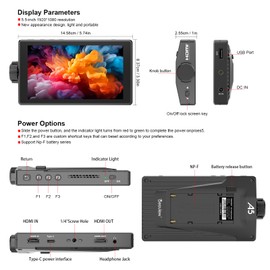 Desview A5 Camera Field Monitor 5.5 inch, Touchscreen 4K HDMI High Brightness DSLR Camera Monitor with Sunshade Hood, 1920X1080 FHD Waveform 3D LUT Video Peaking Focus Assist