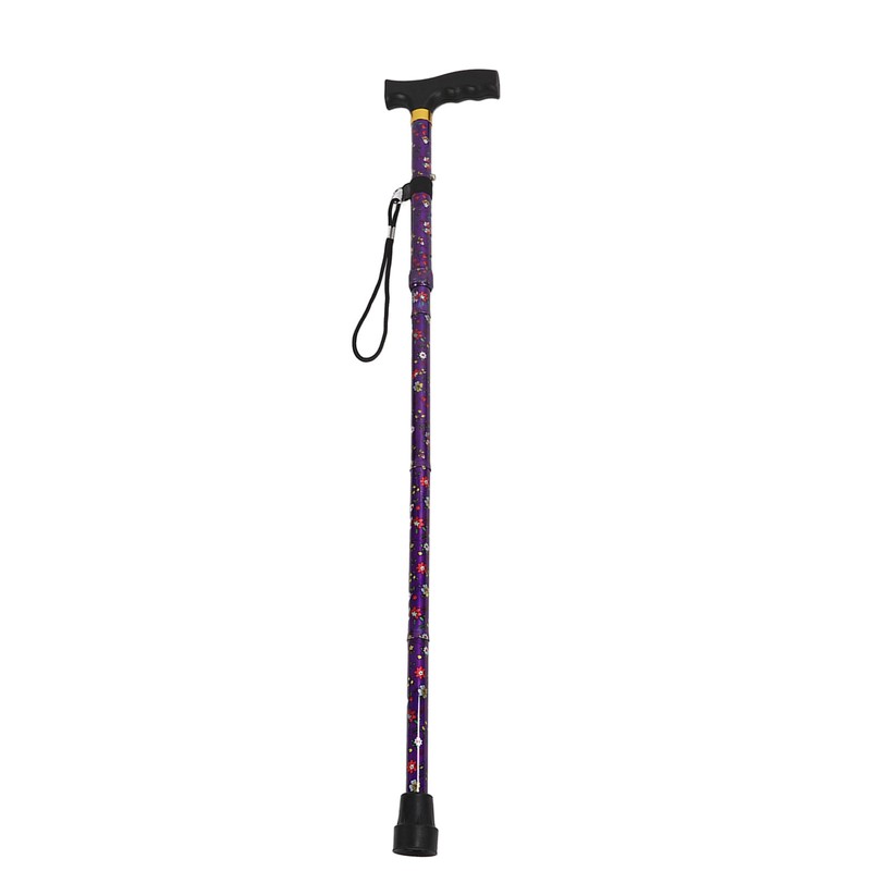 Folding Walking Cane T Handle Adjustable Height Print Folding Cane