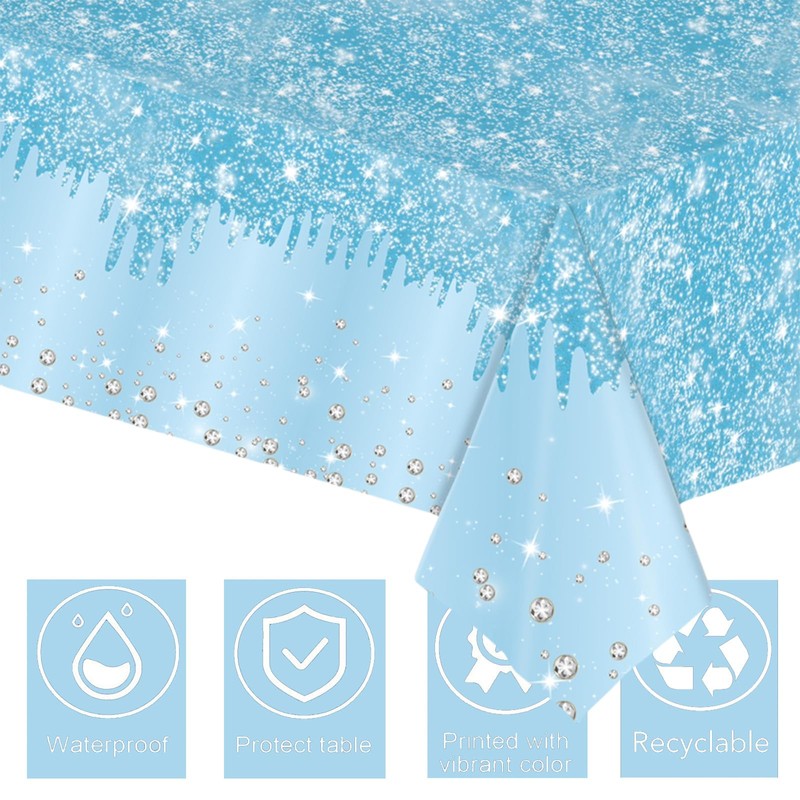 2pcs Pastel Blue Table Cloth Party Disposable Tablecloths,137 x274cm Shiny