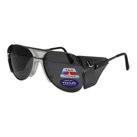 TITUS G77 Premium Metal Frame Aviator Z87+, Z87.1 Safety Glasses Side Shield Motorcycle Shooting DOT ANSI CE Approved Eyewear (Brushed Nickel Frame, Polarized Z87.1 Lenses)