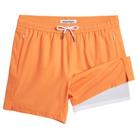 maamgic 5inch Mens Swimming Trunks with Compression Liner 2-in-1 Swim Trunks Stretch Quick Dry Swim Shorts with Zipper Pockets Tangerine and White Medium