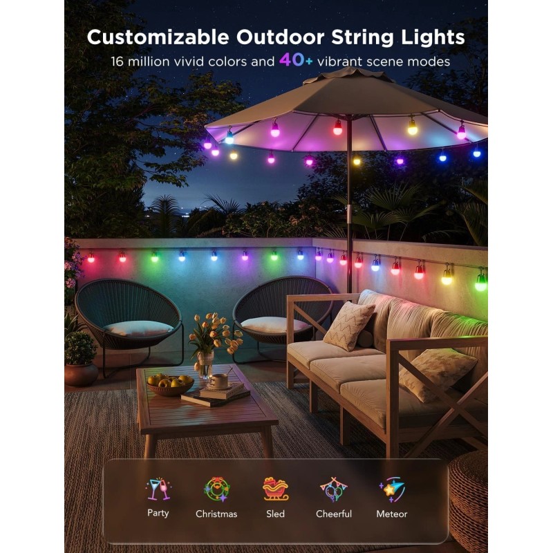 Govee Smart Outdoor String Lights 2, 96Ft RGBIC Dimmable alexa,