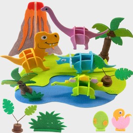 Coola Dinosaur Felt Craft Kits for Kids Ages 3-8,Build Your Own Dinosaur World Including Tyrannosaurus Rex, Longnecked Dragon, Triceratops, Spinosaurus,DIY 3D Craft Kits for Boys and Girls