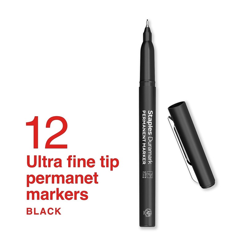 STAPLES Duramark Permanent Markers - Ultra Fine Point, Black, Pack