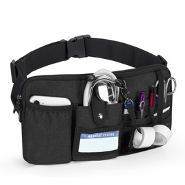 Trunab Utility Nurse Fanny Pack with 12 Essential Tool Pockets, Tape Holder, Adjustable Waist Belt, Medical Organizer Pouch for Nurse, Doctor Black