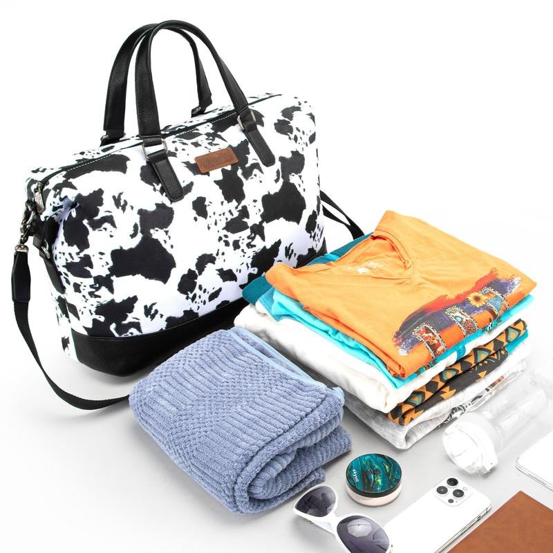 Wrangler Travel Duffle Bag for Women Oversized Cow Print Weekender