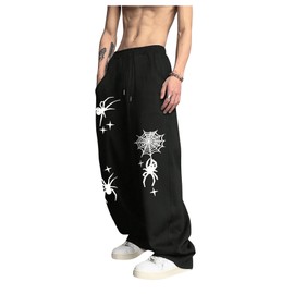 SHENHE Men's Graphic Sweatpants Spiderweb Print Drawstring Low Rise Y2k Pants Streetwear Black Large