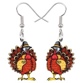BONSNY Acrylic Thanksgiving Cartoon Hat Turkey Chicken Earrings Drop Dangle Jewelry For Women Charms Gifts (Rust)