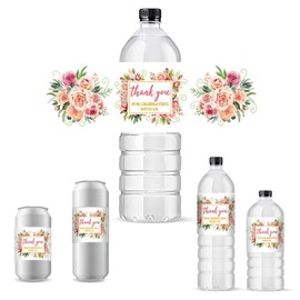 PH PandaHall 30pcs Flower Water Bottle Labels Thank You for Celebrating with Us Waterproof Stickers 2.5" x 8.5" Water Bottle Wrappers Wraparound Labels for Birthday Party Wedding Supplies Baby Shower