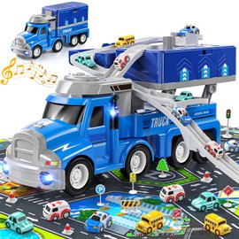 TEMI Toy Cars and Trucks for Kids 3 4 5 6 Years Old, Vehicle Toys for Kids with 8 City Cars, Car Track Toy for Toddlers Aged 3-8, Outdoor Kids Toys, Gift for 3-4 Year Old Boy and Girl