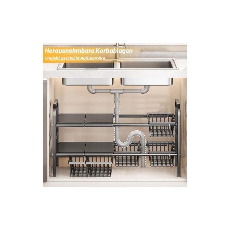 HAMON Sink Organiser, 2 Levels Expandable Under Sink Organiser, 53-88