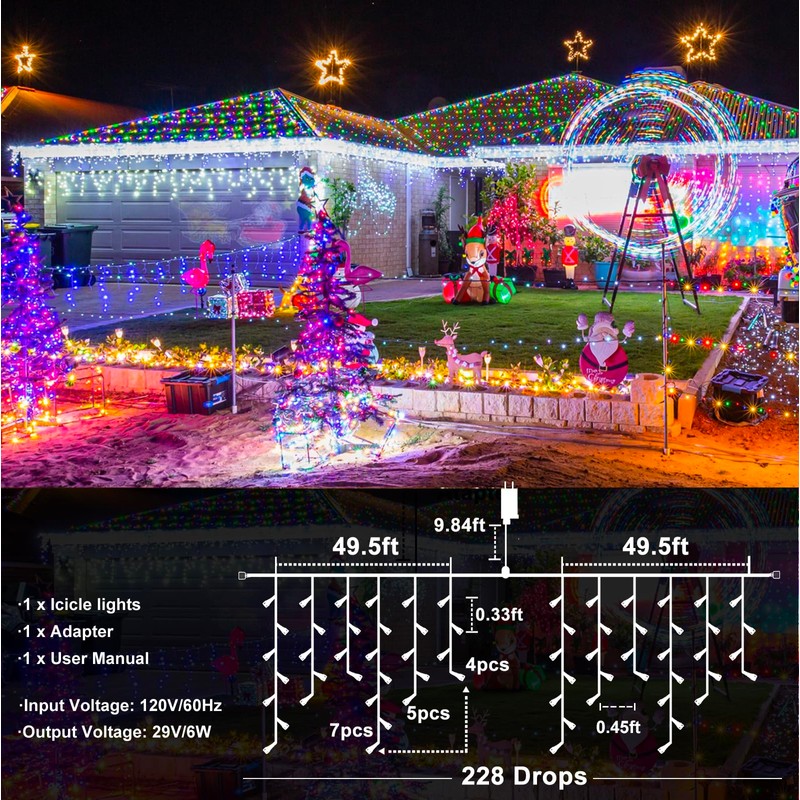 Christmas Lights Outdoor - 99 ft 1216 LED Icicle Lights
