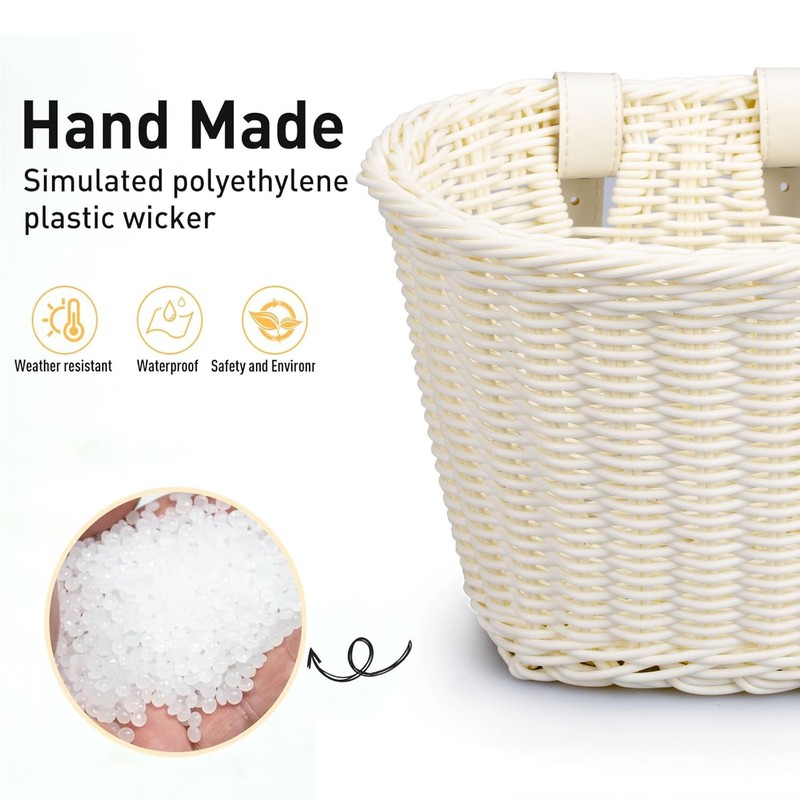 MEISO Front Bicycle Basket for Children, Woven Bicycle Basket with