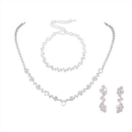 Clataly Bridal Wedding Necklace Earrings Bracelet Set Silver Crystal Bridesmaids Jewellery Accessories for Women Girls, Alloy Steel, Crystal