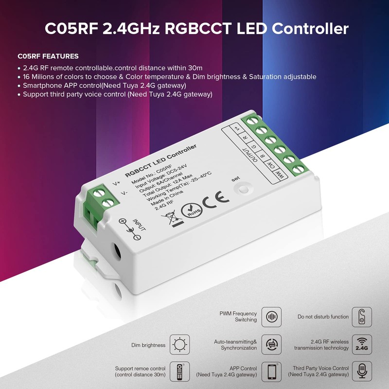 SEZO 2.4G RF RGBCCT Controller Kit C05RF Controller and RC03RFB