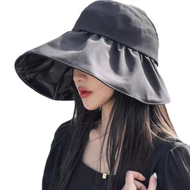 LOLO Sombrero para Sol Mujer Grande Visera Verano Suave Portable (MX/US, Alfa, Talla única, Negro)