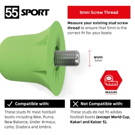 55 Sport Classic Nylon SG Replacement Football Studs - 12 Pack (13/16mm) - Lime Green