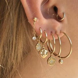 Wekicici Dainty Huggies Hoop Earrings Set Vintage Gold Rhinestone Small Stud Earrings Set Boho Earring for Women Christmas