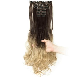 24"-26" Clip in Hair Extensions 6Pcs 16 Clips Curly Wavy Straight Thick Clip on Synthetic Hair Extension Hairpieces