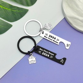 Our First Home 2024 Keychain Set for 2Pcs New Home Keychain Housewarming Gift for Couple First Home Gift for New Homeowner New House Keychain Realtor Closing Gifts Moving in Gift for New Home Owner