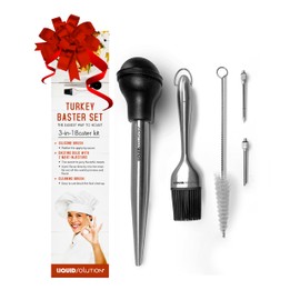 Liquid Solution Turkey Baster 5 Piece Set – Includes Baster for Cooking, Barbecue Basting Brush, 2 Flavor Injector with Cleaning Brush – Great Gift Idea for Thanksgiving