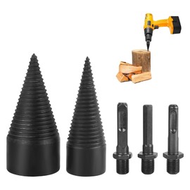 RUCUDIM Log Wood Splitter Drill 42mm + 32mm, 5Pcs Firewood Drill Bit Kit, Screw Cones Splitter, Removable Heavy Duty Drill Screw Splitting with Square/Round/Hexagonal Shanks for Electric Hand Drill