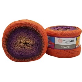 2 x 250 g Ilkadim Export Flowers Bobbel Wool, Multicoloured, 55% Cotton, 500 g Bobble Knitting Wool with Colour Gradient (Terracotta Purple Ochre 295)