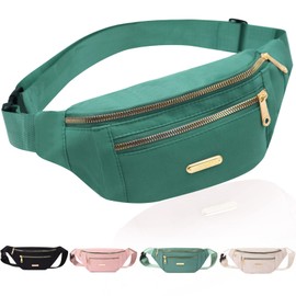 Fanny Pack Fashionable Waist Bag Casual Travel Bum Bag with 3 Zipper Pockets for Women Men Sports Running Hiking Jogging(Green)
