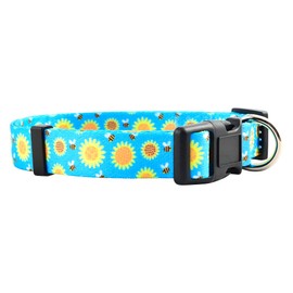 Native Pup Flower Dog Collar, Adjustable Small Medium Large, Cute Girl Female Summer Spring Pretty Designer Puppy Essentials Accessories, Pink Floral Blue Daisy Rose (Small, Sunflower)