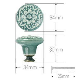Auped 12 Vintage Style Furniture Knobs 34 mm for Kitchen Cabinet Vintage Drawer Knobs Retro Furniture Knobs Flower Design Drawer Knobs for Furniture Drawer Cabinet (Green)