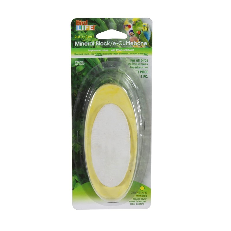 Penn-Plax Bird-Life 2-in-1 E-Cuttlebone & Mineral Block – Bananna &