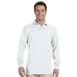 Jerzees Men's SpotShield Long Sleeve Polo Jersey, White, Medium. (Pack of 5)