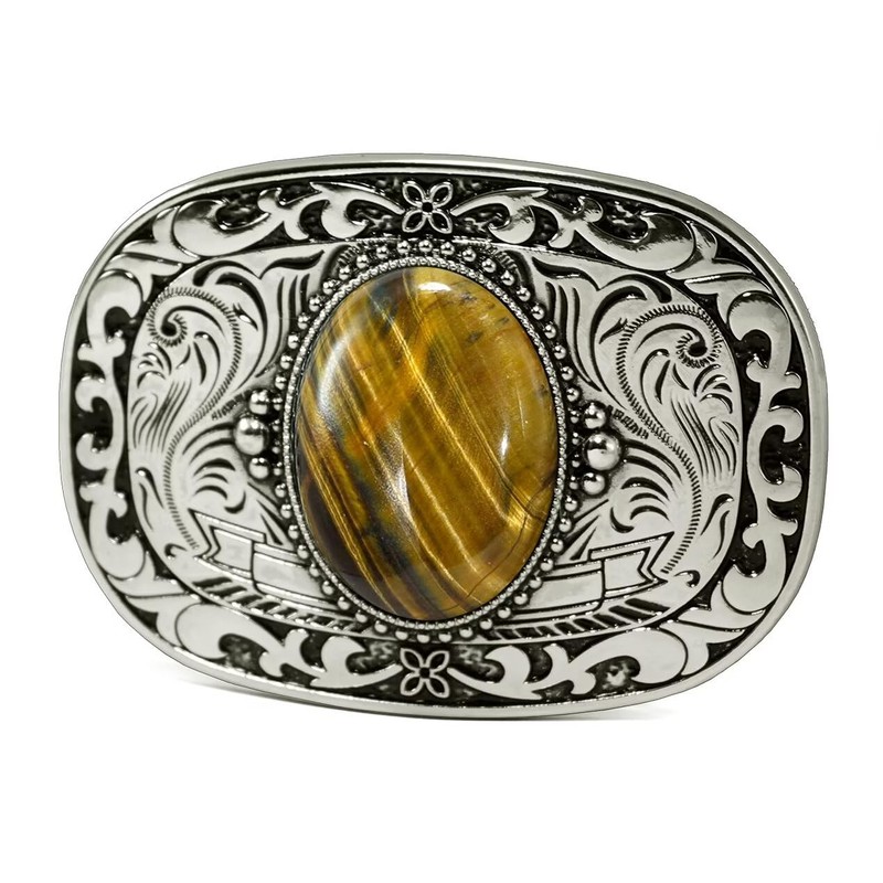 GURANSE Natural Gems Stone Belt Buckle With Acanthus Rectangle Frame