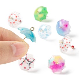 COGCHARGER 18 Pieces 9 Style Umbrella Charms Pendants Acrylic Umbrella Charms Printed Acrylic Pendants Mixed Color for Jewelry Earring Making Accessories