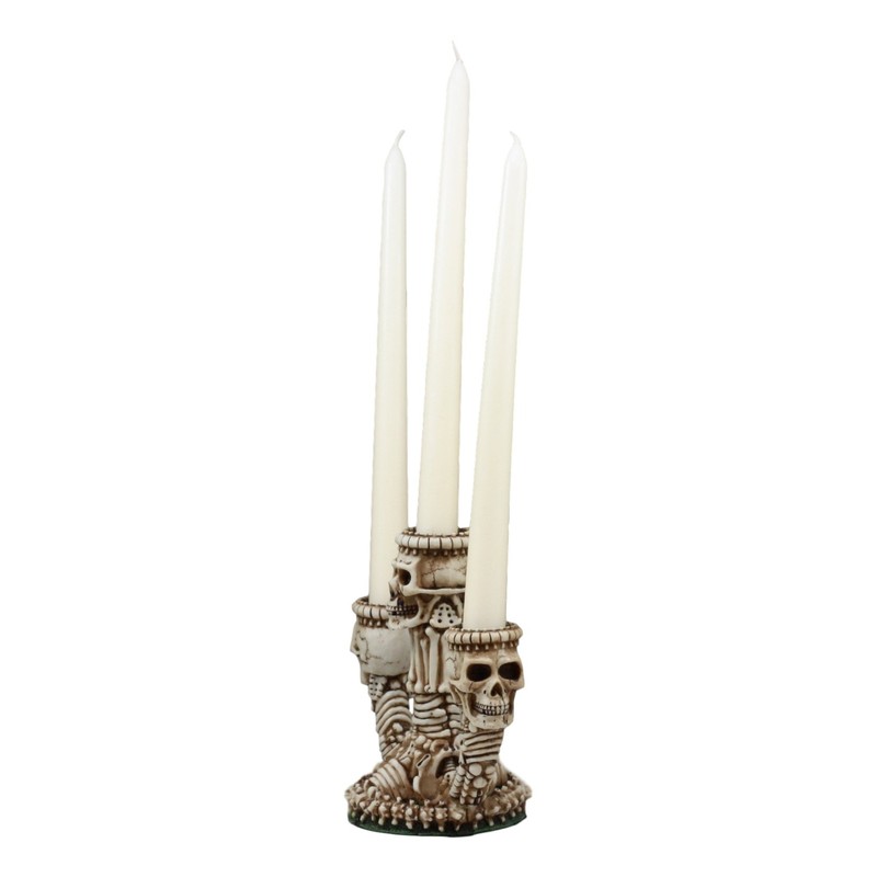 Ebros Gothic Trio Ossuary Graveyard Skulls and Skeleton Bones Candelabra