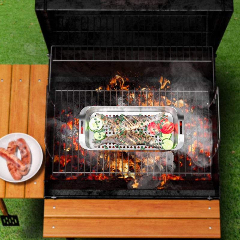 Grill Basket Set - BBQ Grill Tray with 3-Piece Grill