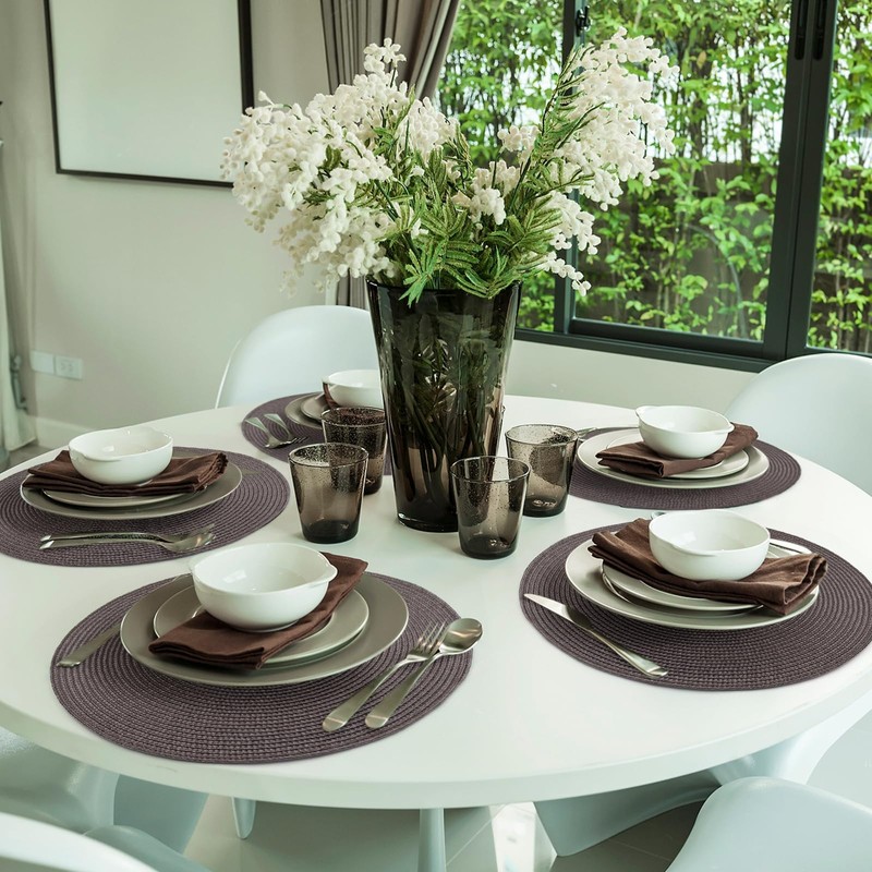 Brown Placemats Set of 4 Round Braided Placemats Plastic Woven
