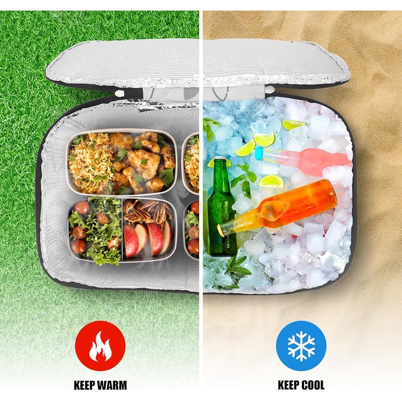 Insulated Cooler Bag-Folding Picnic Basket with Handle，Waterproof Lining - Collapsible
