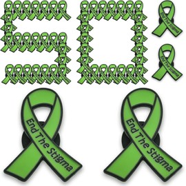 CrateGurus Co. 50 Pcs Mental Health Green Awareness Pins Bulk End The Stigma Pin Lime Green Ribbon Pin Green Mental Health Support Lapel Pins Mental Health Awareness Products Lime Green Ribbon Awareness Items Mental Health Survivor Gifts