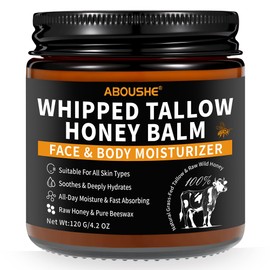 Beef Tallow for Skin - Organic Grass-Fed Whipped Beef Tallow and Honey Balm with Wild Honey & Beeswax, Beef Tallow for Face & Body Moisturizer, Natural Lotion for Sensitive and Dry Skin 4.2 oz