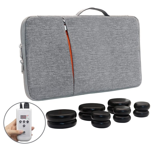 Goodtar Portable Hot Stones Massage Warmer with 12 Stones - Digital Controller Rocks Massage Stone Heating Bag, Electric Hot Stone Massager and Heater for Home Spa Relax Muscles 110V (Small Bag)