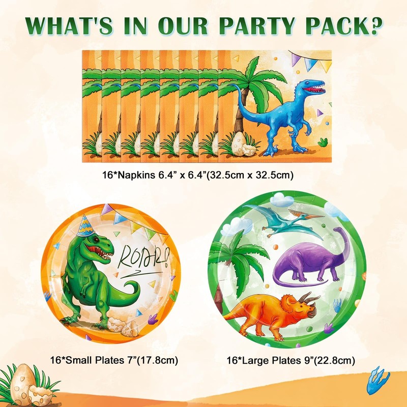 WERNNSAI Dinosaur Party Supplies - 48PCS Dinosaur Party Plates and